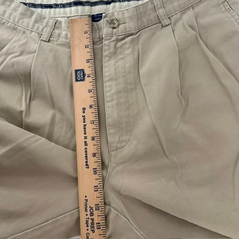 VTG Polo Ralph Lauren Hammond Chino Pants Mens 33x34 (33x32) Pleated Cuffed Hem